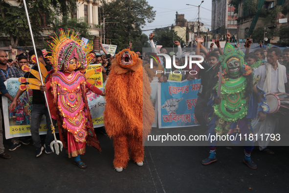 An unemployed primary teacher takes out a rally in Kolkata, India, on November 26, 2024, and blocks the arterial Dorina crossing in the hear...