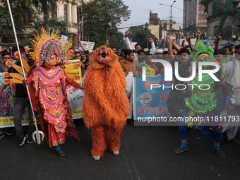 An unemployed primary teacher takes out a rally in Kolkata, India, on November 26, 2024, and blocks the arterial Dorina crossing in the hear...