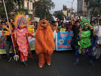 An unemployed primary teacher takes out a rally in Kolkata, India, on November 26, 2024, and blocks the arterial Dorina crossing in the hear...