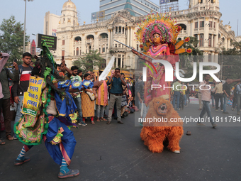 An unemployed primary teacher takes out a rally in Kolkata, India, on November 26, 2024, and blocks the arterial Dorina crossing in the hear...