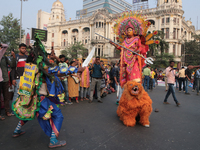 An unemployed primary teacher takes out a rally in Kolkata, India, on November 26, 2024, and blocks the arterial Dorina crossing in the hear...