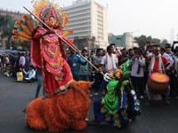 An unemployed primary teacher takes out a rally in Kolkata, India, on November 26, 2024, and blocks the arterial Dorina crossing in the hear...