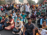 An unemployed primary teacher takes out a rally in Kolkata, India, on November 26, 2024, and blocks the arterial Dorina crossing in the hear...