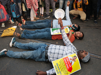 An unemployed primary teacher takes out a rally in Kolkata, India, on November 26, 2024, and blocks the arterial Dorina crossing in the hear...