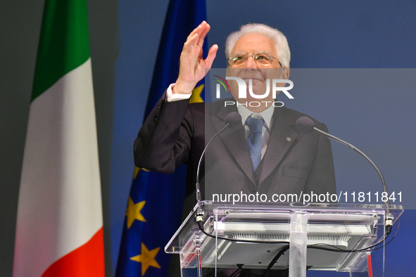 Sergio Mattarella, President of the Italian Republic, attends the 30th anniversary of the flood that hit Alessandria and the neighboring mun...