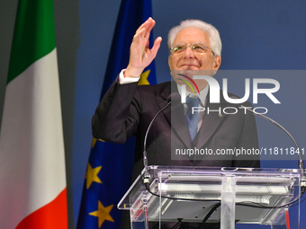 Sergio Mattarella, President of the Italian Republic, attends the 30th anniversary of the flood that hit Alessandria and the neighboring mun...