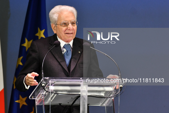 Sergio Mattarella, President of the Italian Republic, attends the 30th anniversary of the flood that hit Alessandria and the neighboring mun...