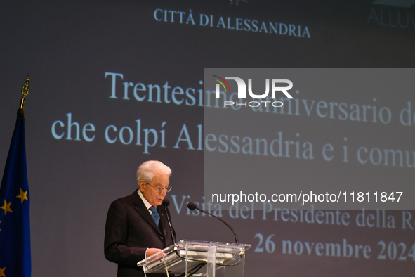 Sergio Mattarella, President of the Italian Republic, attends the 30th anniversary of the flood that hit Alessandria and the neighboring mun...