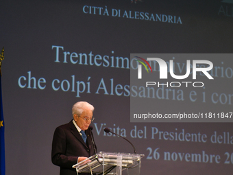 Sergio Mattarella, President of the Italian Republic, attends the 30th anniversary of the flood that hit Alessandria and the neighboring mun...