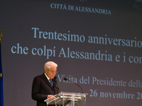 Sergio Mattarella, President of the Italian Republic, attends the 30th anniversary of the flood that hit Alessandria and the neighboring mun...