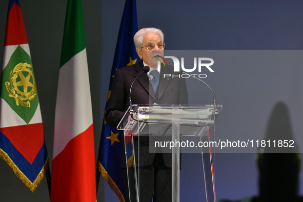 Sergio Mattarella, President of the Italian Republic, attends the 30th anniversary of the flood that hit Alessandria and the neighboring mun...