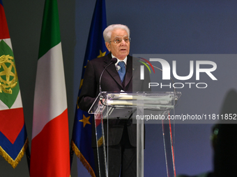 Sergio Mattarella, President of the Italian Republic, attends the 30th anniversary of the flood that hit Alessandria and the neighboring mun...