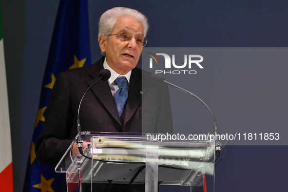 Sergio Mattarella, President of the Italian Republic, attends the 30th anniversary of the flood that hit Alessandria and the neighboring mun...