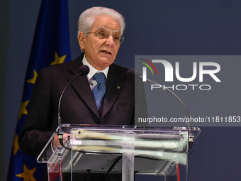 Sergio Mattarella, President of the Italian Republic, attends the 30th anniversary of the flood that hit Alessandria and the neighboring mun...