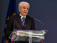 Sergio Mattarella, President of the Italian Republic, attends the 30th anniversary of the flood that hit Alessandria and the neighboring mun...