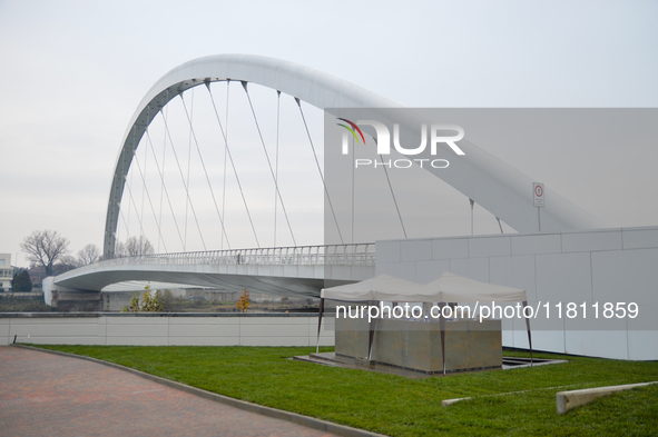 The monument under the Meyer Bridge in Alessandria, Italy, is inaugurated by the President of the Republic, Sergio Mattarella, for the 30th...