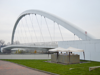 The monument under the Meyer Bridge in Alessandria, Italy, is inaugurated by the President of the Republic, Sergio Mattarella, for the 30th...