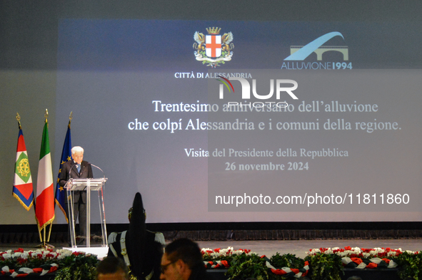 Sergio Mattarella, President of the Italian Republic, attends the 30th anniversary of the flood that hit Alessandria and the neighboring mun...