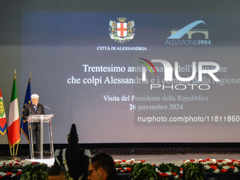 Sergio Mattarella, President of the Italian Republic, attends the 30th anniversary of the flood that hit Alessandria and the neighboring mun...