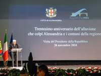 Sergio Mattarella, President of the Italian Republic, attends the 30th anniversary of the flood that hit Alessandria and the neighboring mun...