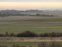 KRAKOW, POLAND - NOVEMBER 19:   
A typical November landscape with grey frozen fields and leafless trees, seen from a Krakow-Warsaw train wi...