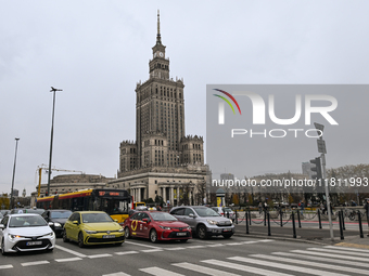 WARSAW, POLAND - NOVEMBER 19:   
The Palace of Culture and Science in Warsaw on a cold November day, on November 19, 2024 in Warsaw, Poland....