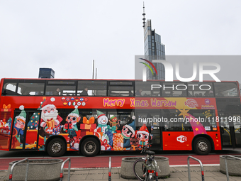 WARSAW, POLAND - NOVEMBER 19:   
A Warsaw tour bus driving through central Warsaw, on November 19, 2024 in Warsaw, Poland. (