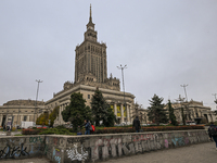 WARSAW, POLAND - NOVEMBER 19:   
The Palace of Culture and Science in Warsaw on a cold November day, on November 19, 2024 in Warsaw, Poland....