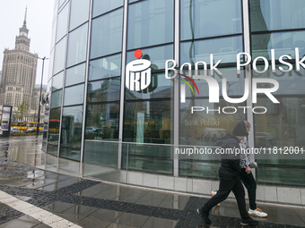 WARSAW, POLAND - NOVEMBER 19:   
The Bank Pekao logo displayed on the Rotunda building in Warsaw, on November 19, 2024 in Warsaw, Poland. (