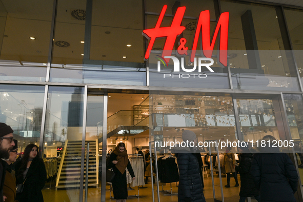 WARSAW, POLAND - NOVEMBER 19:   
The H&M logo displayed on the store in Warsaw, on November 19, 2024 in Warsaw, Poland. 