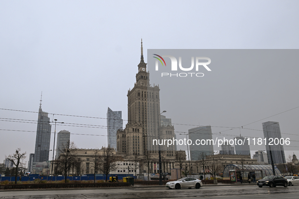 WARSAW, POLAND - NOVEMBER 19:   
The Palace of Culture and Science in Warsaw on a cold November day, on November 19, 2024 in Warsaw, Poland....