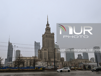 WARSAW, POLAND - NOVEMBER 19:   
The Palace of Culture and Science in Warsaw on a cold November day, on November 19, 2024 in Warsaw, Poland....