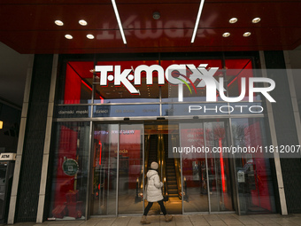 WARSAW, POLAND - NOVEMBER 19:   
The TK Maxx logo displayed at the store entrance in Warsaw, on November 19, 2024 in Warsaw, Poland. (