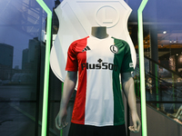 WARSAW, POLAND - NOVEMBER 19:   
The newest Legia Warsaw football jersey displayed at the Adidas store in Warsaw, on November 19, 2024 in Wa...