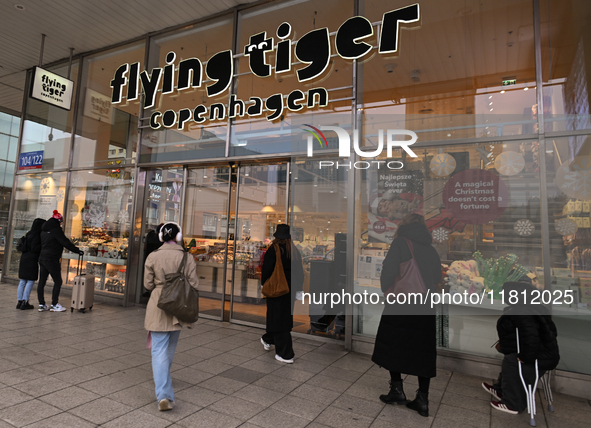 WARSAW, POLAND - NOVEMBER 19:   
The 'Flying Tiger Copenhagen' logo displayed at the entrance to a retail store, on November 19, 2024 in War...