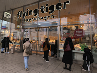 WARSAW, POLAND - NOVEMBER 19:   
The 'Flying Tiger Copenhagen' logo displayed at the entrance to a retail store, on November 19, 2024 in War...