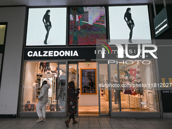 WARSAW, POLAND - NOVEMBER 19:   
The Calzedonia and Intimissimi logos displayed at the entrance to a retail store, on November 19, 2024 in W...