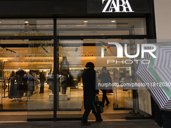 WARSAW, POLAND - NOVEMBER 19:   
The ZARA logo displayed at the entrance to a retail store, on November 19, 2024 in Warsaw, Poland. (