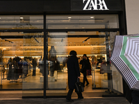 WARSAW, POLAND - NOVEMBER 19:   
The ZARA logo displayed at the entrance to a retail store, on November 19, 2024 in Warsaw, Poland. (