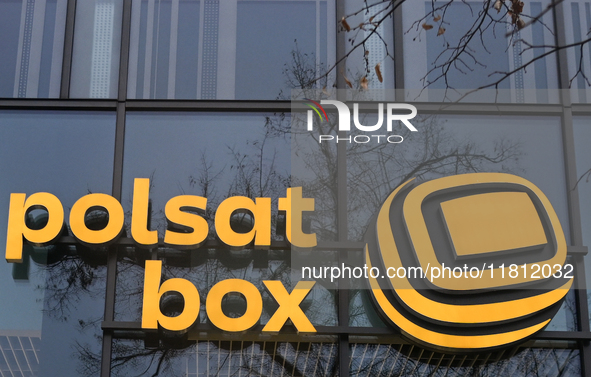 WARSAW, POLAND - NOVEMBER 19:   
he Polsat box logo displayed on building facade, on November 19, 2024 in Warsaw, Poland. 