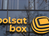 WARSAW, POLAND - NOVEMBER 19:   
he Polsat box logo displayed on building facade, on November 19, 2024 in Warsaw, Poland. (