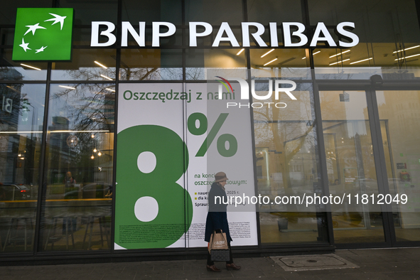 WARSAW, POLAND - NOVEMBER 19:   
The BNP Parisbas logo displayed at the entrance to a bank office, on November 19, 2024 in Warsaw, Poland. 