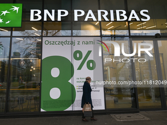 WARSAW, POLAND - NOVEMBER 19:   
The BNP Parisbas logo displayed at the entrance to a bank office, on November 19, 2024 in Warsaw, Poland. (