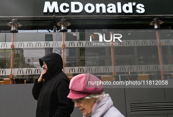 WARSAW, POLAND - NOVEMBER 19:   
The McDonald's logo displayed at the entrance to a fast-food restaurant, on November 19, 2024 in Warsaw, Po...