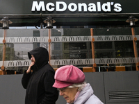 WARSAW, POLAND - NOVEMBER 19:   
The McDonald's logo displayed at the entrance to a fast-food restaurant, on November 19, 2024 in Warsaw, Po...