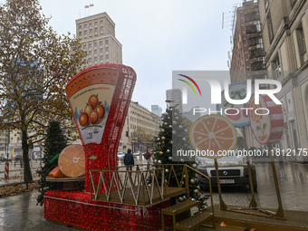 WARSAW, POLAND - NOVEMBER 19:   
Christmas decorations being set up in the streets of central Warsaw in preparation for the holiday season,...