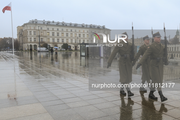 WARSAW, POLAND - NOVEMBER 19:   
The Changing of the Guard at the Tomb of the Unknown Soldier, on November 19, 2024 in Warsaw, Poland. 