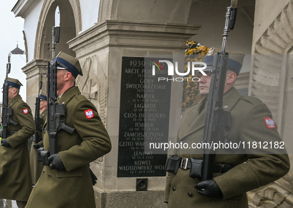 WARSAW, POLAND - NOVEMBER 19:   
The Changing of the Guard at the Tomb of the Unknown Soldier, on November 19, 2024 in Warsaw, Poland. 