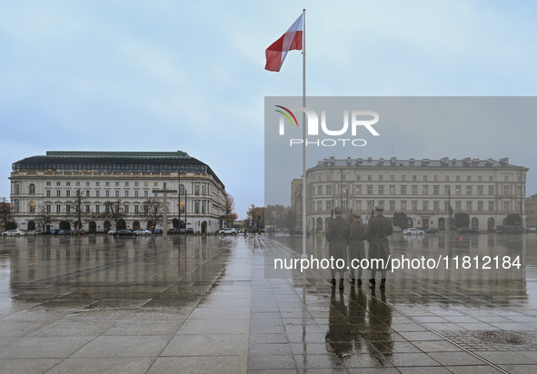 WARSAW, POLAND - NOVEMBER 19:   
The Changing of the Guard at the Tomb of the Unknown Soldier, on November 19, 2024 in Warsaw, Poland. 