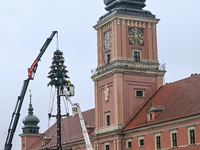 WARSAW, POLAND - NOVEMBER 19:   
Christmas tree and decorations being set up in front of the Royal Castle in Warsaw, preparing for the holid...